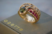 Diamond, Ruby & Green Sapphire Snake Ring Ring Rosie Odette Jewellery