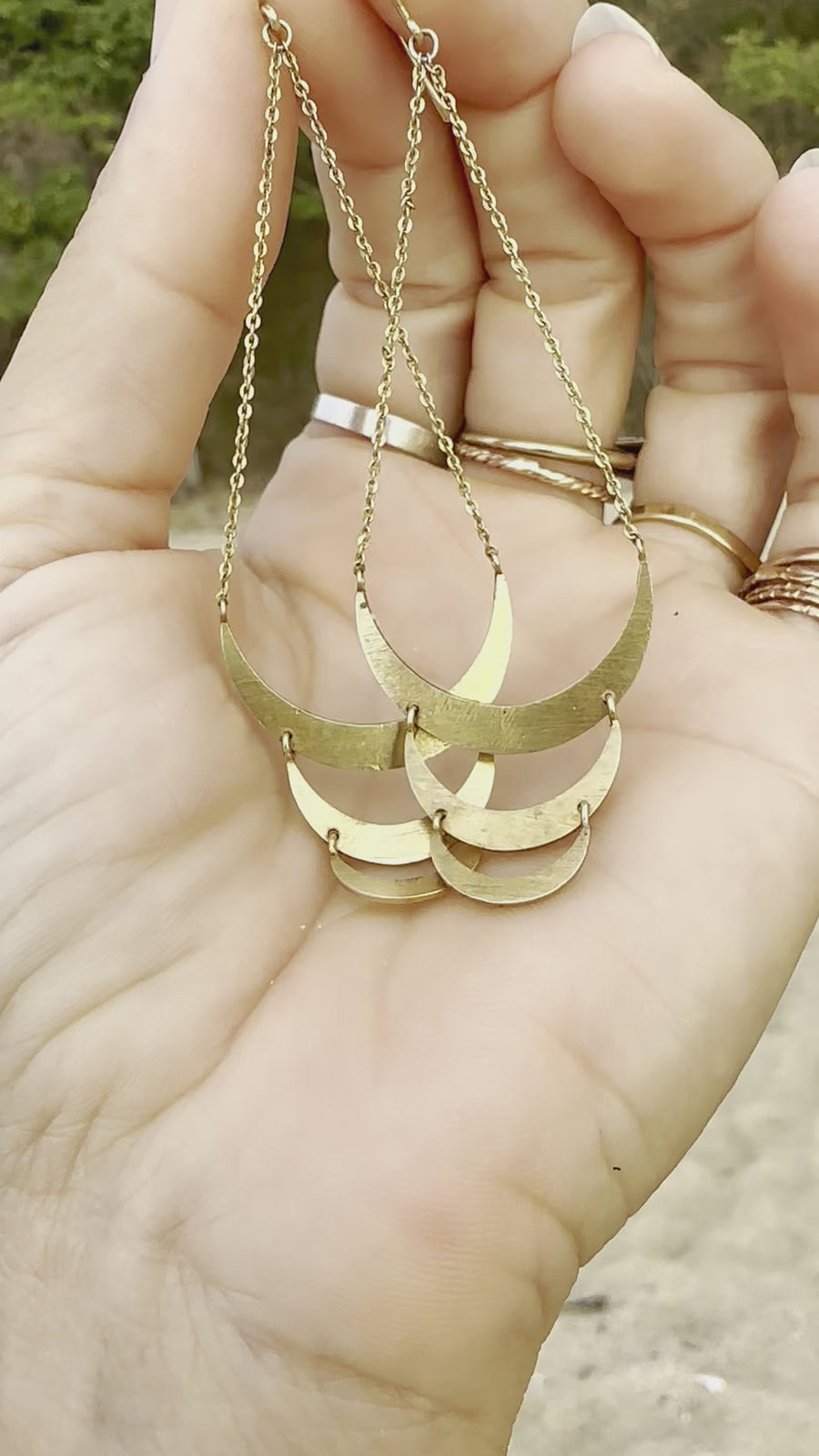 Silver & Gold Warrior Triple Crescent Moon Earrings