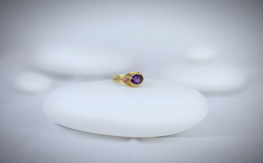 Amethyst Crown & Ruby Gold Snake Ring Ring Rosie Odette Jewellery