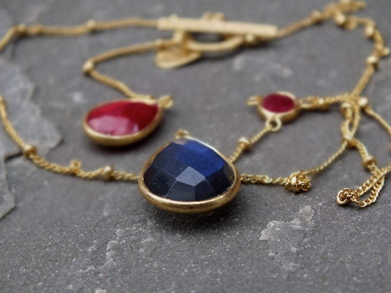 Labradorite & Ruby Pear Drop Necklace Necklace Rosie Odette Jewellery