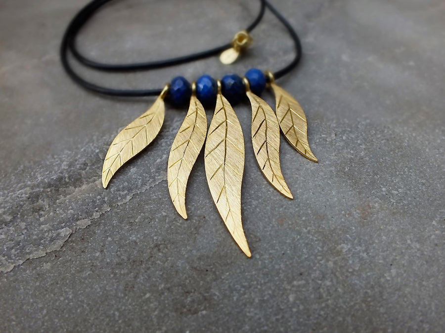 Warrior Lapis Lazuli Gold Leaf Necklace Necklace Rosie Odette Jewellery
