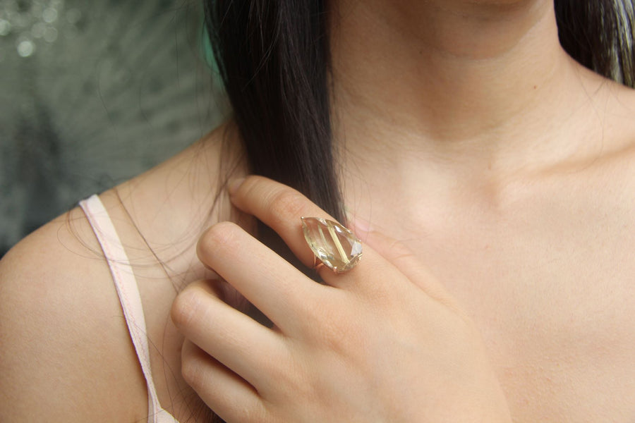 Gold & Golden Rutile Queen Cocktail Ring Ring Rosie Odette Jewellery