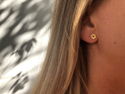 Small Silver & Gold Blue Sapphire Flower Studs Earring Rosie Odette Jewellery