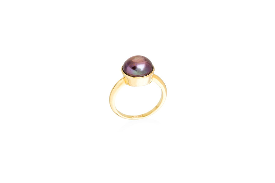 Silver & Gold Vermeil Black Princess Pearl Ring Ring L Rosie Odette Jewellery