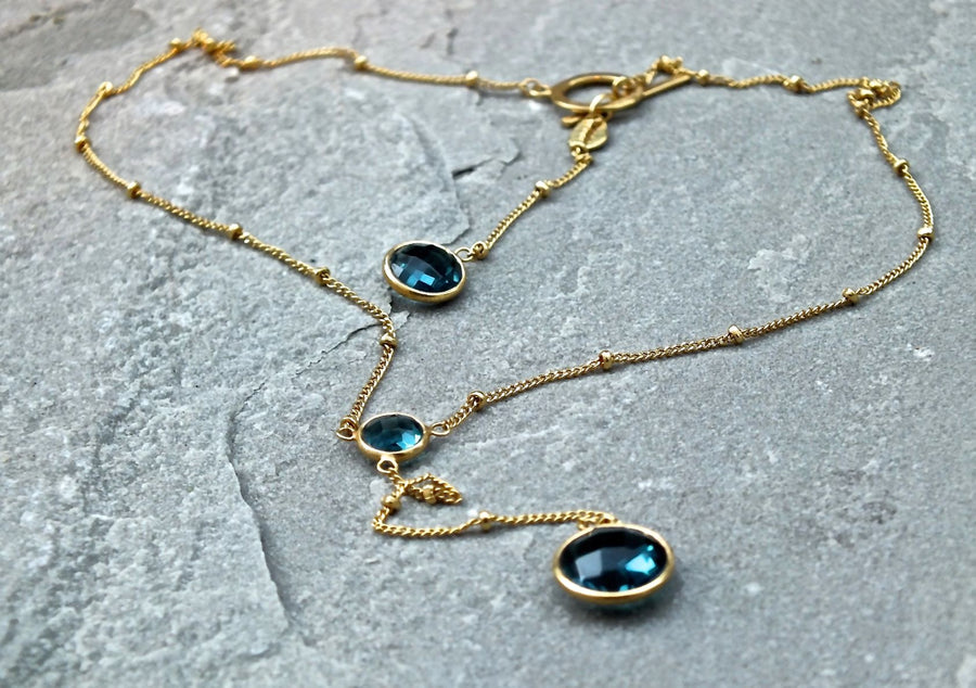 Blue Quartz Triple Drop Necklace Necklace Rosie Odette Jewellery
