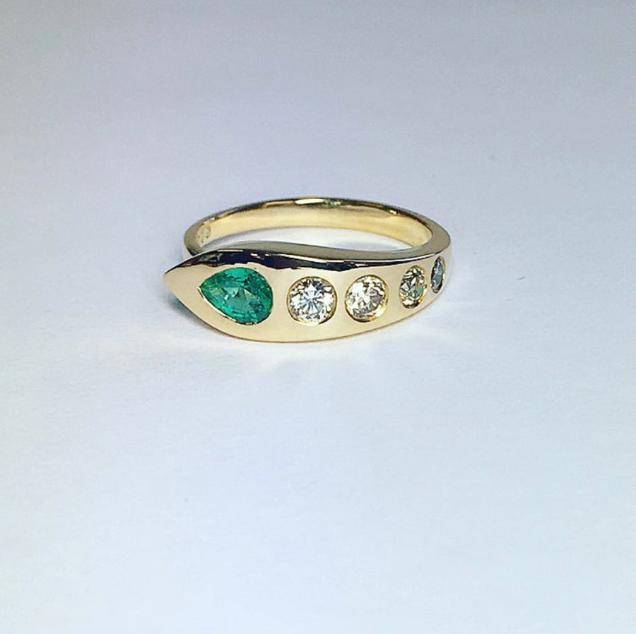Queen Cleopatra Emerald, Diamond & Gold Snake Ring Ring Rosie Odette Jewellery