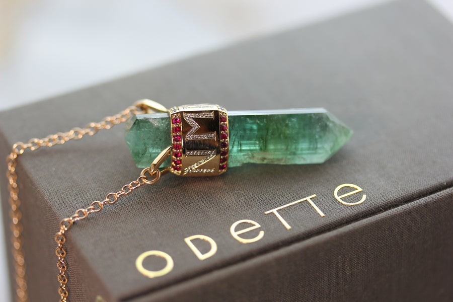 Green Tourmaline Buddha's Chant Pendant Ring Rosie Odette Jewellery