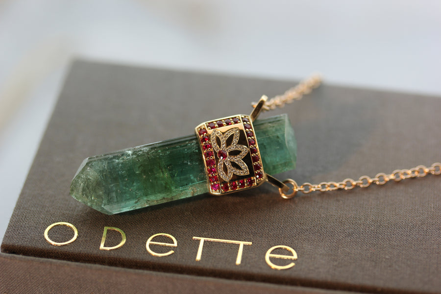 Green Tourmaline Buddha's Chant Pendant Ring Rosie Odette Jewellery