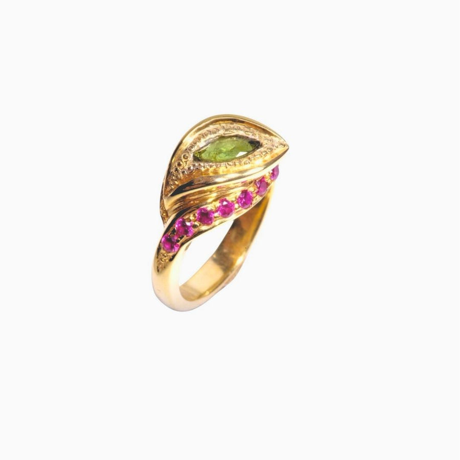 Ruby & Tourmaline Serpent Snake Ring Ring Rosie Odette Jewellery