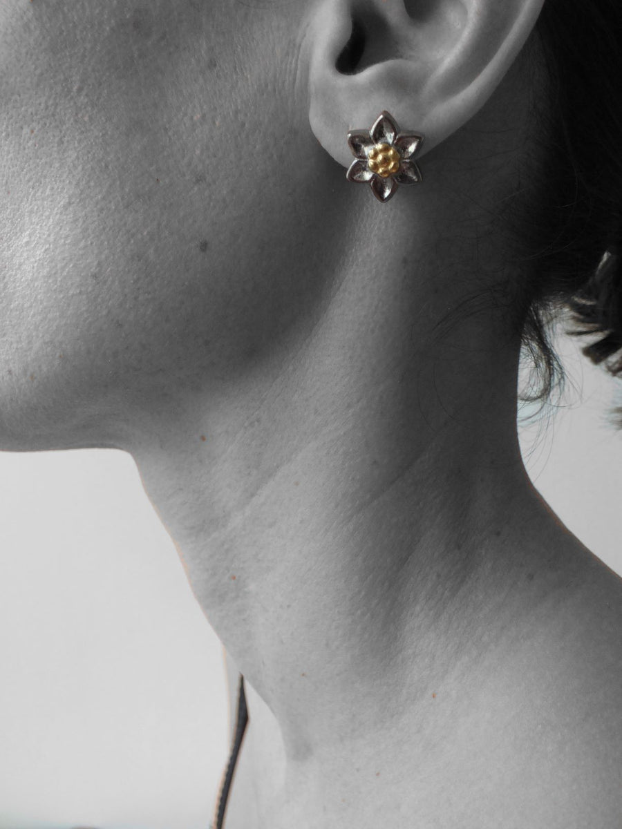 Silver Star Flower Stud Earrings Earring Rosie Odette Jewellery