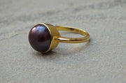Silver & Gold Vermeil Black Princess Pearl Ring Ring L Rosie Odette Jewellery