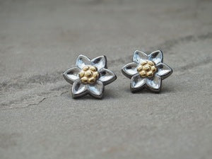 Silver Star Flower Stud Earrings Earring Rosie Odette Jewellery