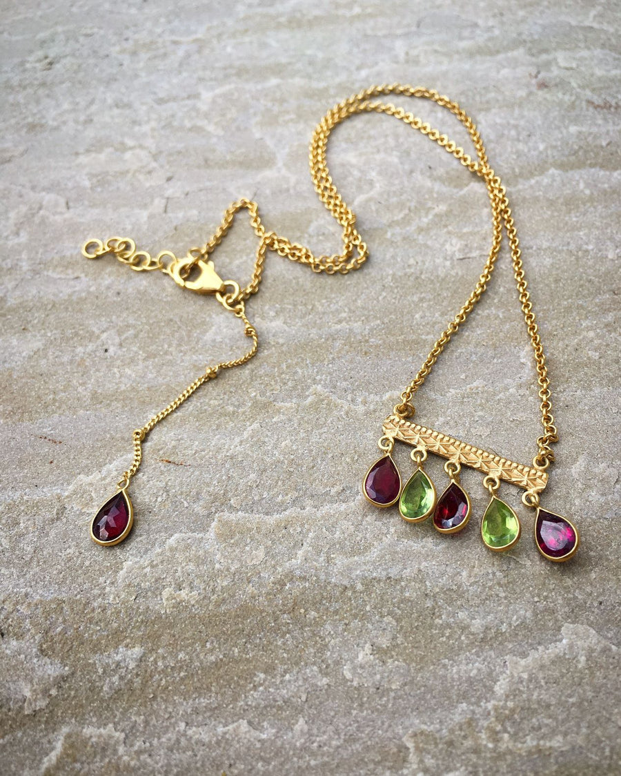 Silver & Gold Jaipur Princess Necklace With Garnet And Peridot Necklace Rosie Odette Jewellery