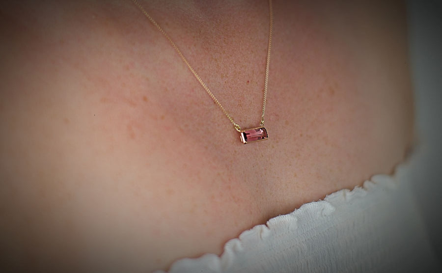 Rose Gold & Pink Tourmaline Pendant Necklace Rosie Odette Jewellery