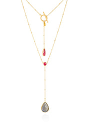 Labradorite & Ruby Pear Drop Necklace Necklace Rosie Odette Jewellery