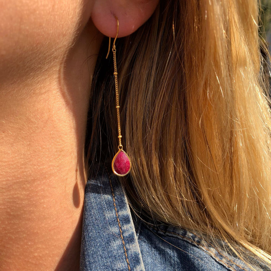 Long & Short Drop Ruby Earrings Earring 8cm Rosie Odette Jewellery