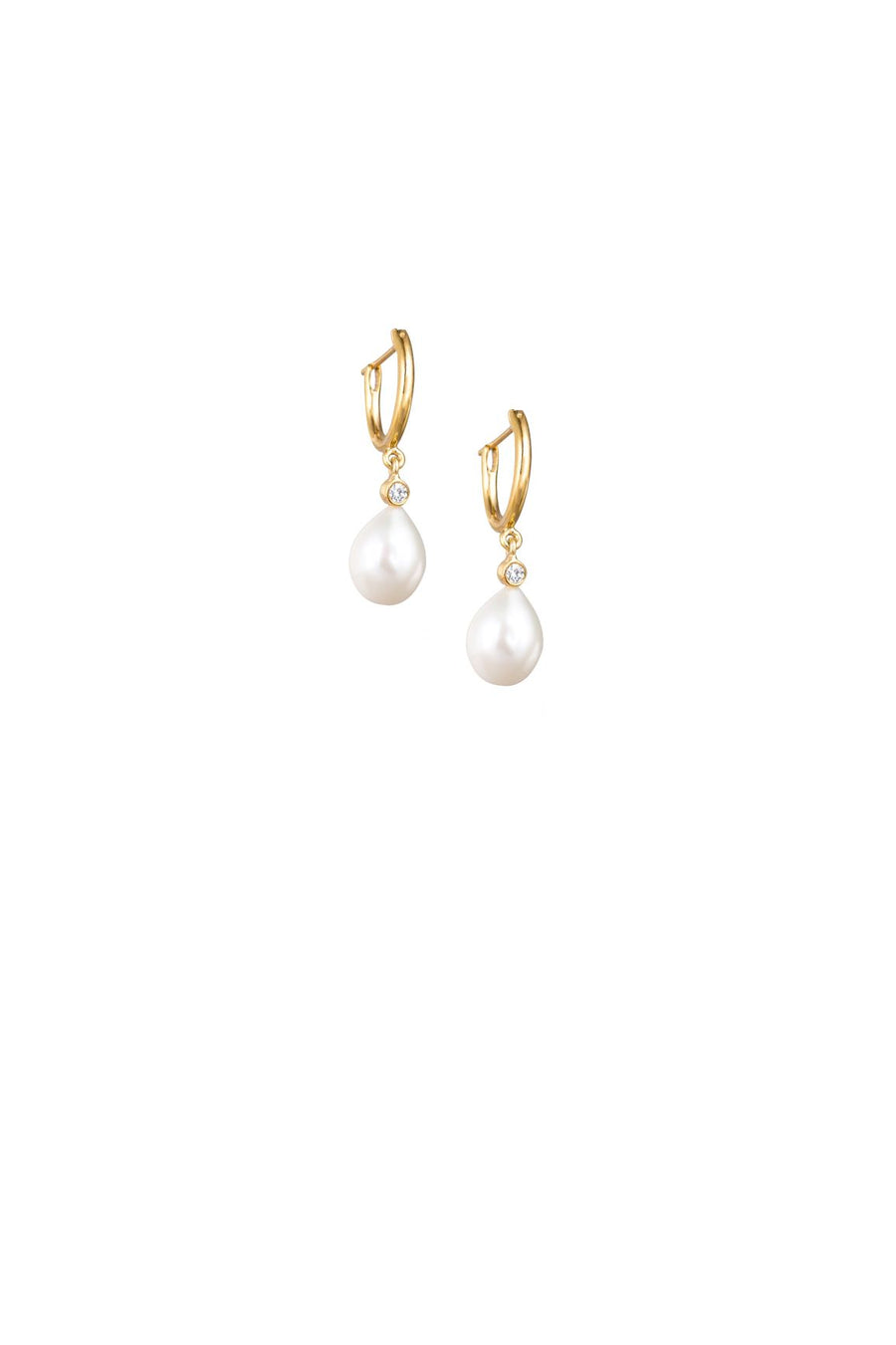 Pearl & White Sapphire Drop Earrings Earring Rosie Odette Jewellery