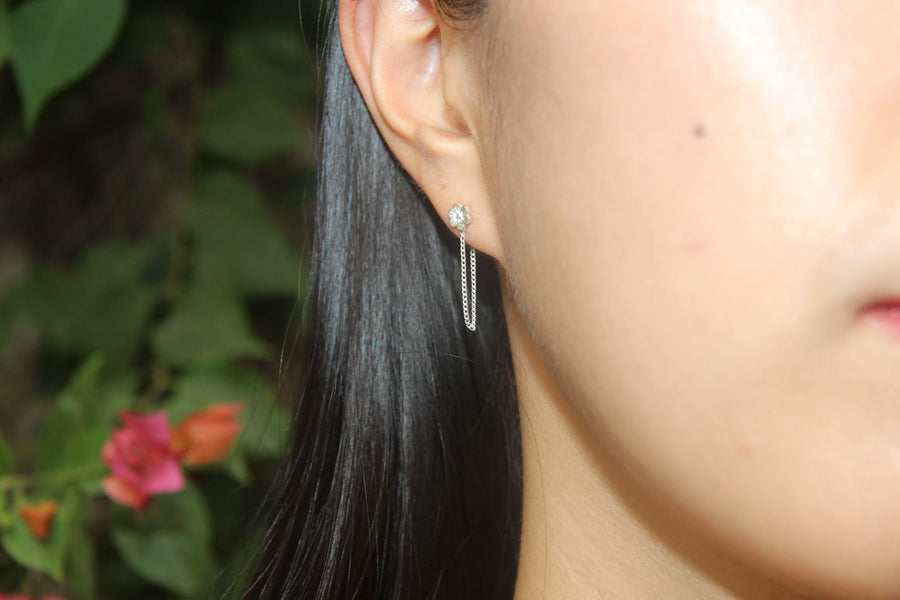 Silver & Gold Flower Chain Earrings Earring Rosie Odette Jewellery