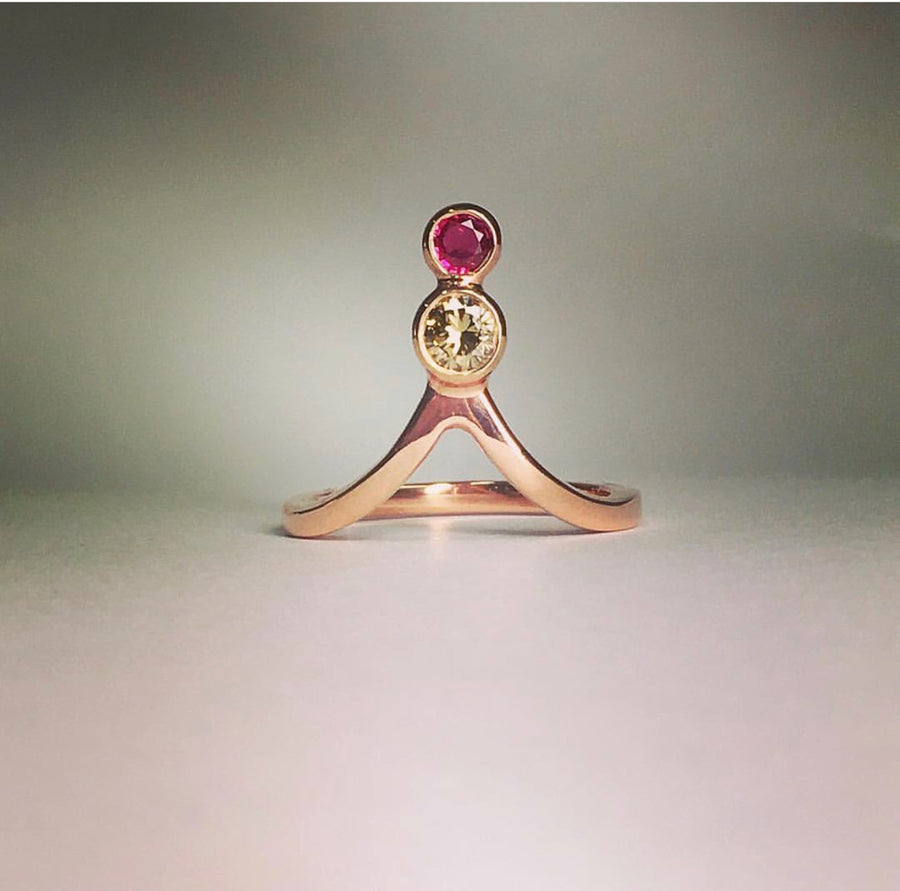 Rose Gold Ruby & Diamond Healing Queen Cocktail Ring Ring Rosie Odette Jewellery