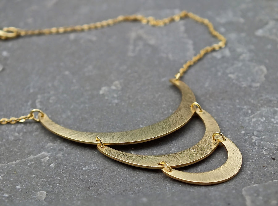 Silver & Gold Warrior Triple Crescent Moon Necklace Necklace Rosie Odette Jewellery