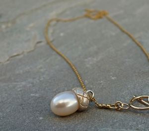 Silver & Gold Pearl Acorn Necklace Necklace 18 inch Rosie Odette Jewellery