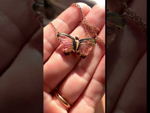 Limited Edition Bi-Colour Tourmaline Butterfly Gold Pendant