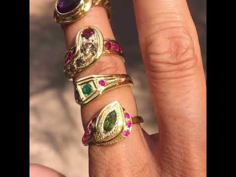 Emerald & Ruby Aztec Cobra Snake Ring